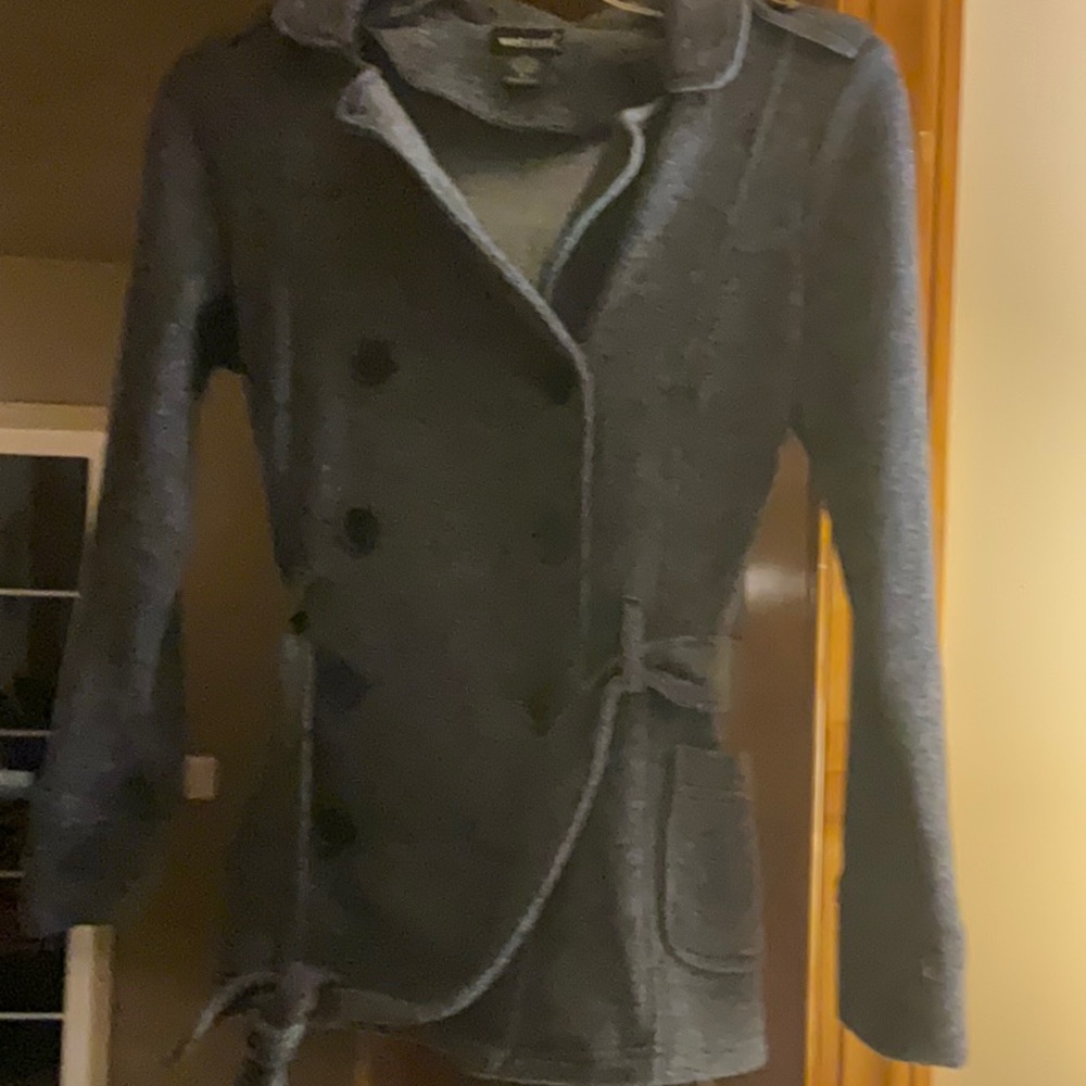 This Wet Seal Women's Blue Double-Breasted Jacket with hints of white.